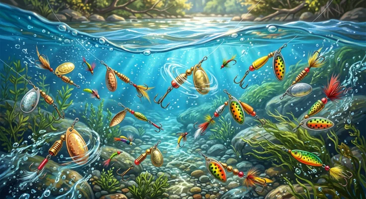 Cucharillas para pescar trucha en río