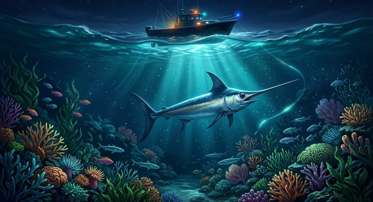 Pez espada: pesca nocturna desde embarcación
